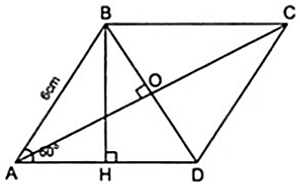 Cho hình thoi ABCD có AB = 6cm, Aˆ = 600. Tính diện tích của hình thoi? (ảnh 1)