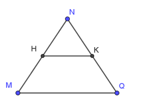 Cho tam giác MNQ đều có cạnh 6 cm. Có H là trung điểm của MN, K là trung điểm (ảnh 1)