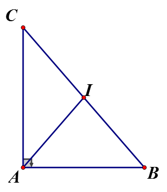 Cho tam giác ABC vuông tại A có AB = 5 cm, AC = 12 cm. Gọi I là trung điểm của BC.  (ảnh 1)