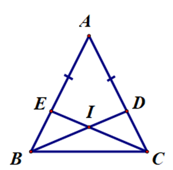 Cho ∆ABC cân tại A. Lấy điểm D thuộc cạnh AC, điểm E thuộc canh  (ảnh 1)