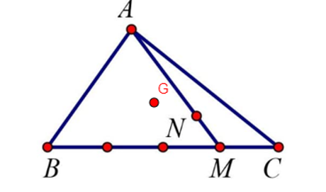 Cho tam giác ABC, trên cạnh BC lấy M sao cho BM = 3CM, trên đoạn AM lấy N sao (ảnh 1)