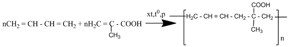 Viết phương trình hóa học của phản ứng đồng trùng hợp tạo thành các polime từ các monome sau  Aaxit metacrilic với buta-1,3- đien (ảnh 1)