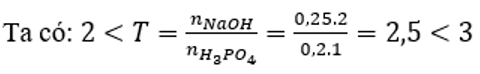 Cho 200 ml dung dịch H3PO4 1M tác dụng với 250 ml dung dịch NaOH 2M. Khối lượng muối thu được sau phản ứng là (ảnh 1)