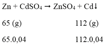 Ngâm một lá Zn trong dung dịch có hòa tan 8,32 gam CdSO4. Phản ứng xong thấy khối lượng là Zn tăng 2,35%. Vậy khối lượng của là Zn trước khi tham gia phản ứng là: (ảnh 1)