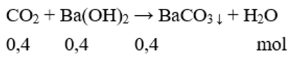 Hấp thụ hoàn toàn 8,96(l) CO2 (đktc) vào 400ml dung dịch Ba(OH)2 1M thu được a(g) kết tủa. Giá trị của a là (ảnh 2)