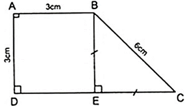 Hình thang vuông ABCD có góc A = góc D = 90 độ; AB = AD = 3cm; CD = 6cm. Tính số đo góc B và C của hình (ảnh 1)