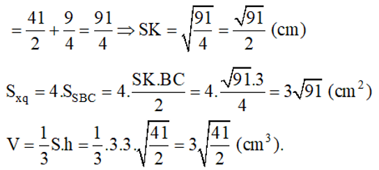 Cho hình chóp tứ giác đều S.ABCD, đáy ABCD là hình vuông có cạnh 3cm, cạnh bên SA = 5cm (ảnh 4)