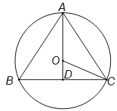 Tính bán kính đường tròn ngoại tiếp một tam giác có các cạnh là 50, 50, 60. (ảnh 1)