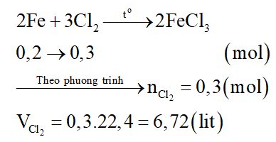 Thể tích khí Cl2 (đktc) cần dùng để đốt cháy hoàn toàn 11,2 gam Fe là: (ảnh 2)