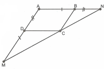 Cho hình bình hành ABCD, trên tia đối của tia DA lấy điểm M sao cho DM = AB (ảnh 1)