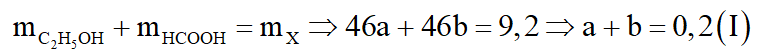 Cho 9,20 gam hỗn hợp X gồm etanol (C2H5OH) và axit fomic (HCOOH) tác dụng với natri dư thu được bao nhiêu lít khí hiđro ở đktc? (ảnh 1)