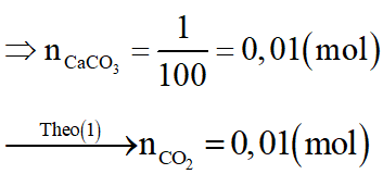 Hấp thụ hoàn toàn V lít CO2 (đktc) vào dung dịch nước vôi trong có chứa 0,02 mol Ca(OH)2 thì được 1 gam kết tủa. Giá trị nhỏ nhất của V là: (ảnh 2)