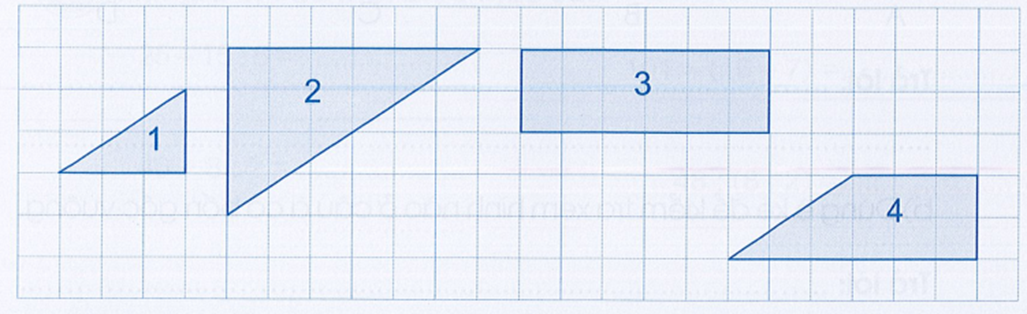 b) Trong các hình dưới đây, chọn ba hình để có thể ghép được thành hình chữ nhật. (ảnh 1)