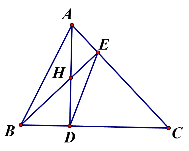Cho tam giác ABC  nhọn, hai đường cao AD và BE cắt nhau tại H. Chứng minh: 1.  Tam giác BHD đồng dạng với  tam giác AHE 2.  Tam giác AHB đồng dạng với  Tam giác EHD 3.  CE.CA=CD.CB (ảnh 1)