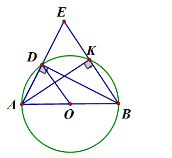 Cho đường tròn (O), đường kính AB điểm D thuộc đường tròn. Gọi E là (ảnh 1)