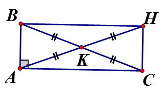 Cho tam giác ABC vuông tại A, gọi K là trung điểm BC, H là điểm đối xứng với A qua K. (ảnh 1)