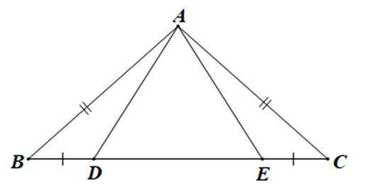 Cho hình vẽ dưới đây: Biết AB = AC, BD = EC, góc ABC = góc ACB (ảnh 1)