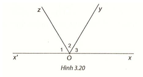 Cho Hình 3.20, trong đó Ox và Ox' là hai tia đối nhau.  a) Tính tổng số đo ba góc O1, O2, O3. (ảnh 1)