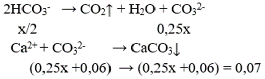 Cho m gam NaOH vào 2 lít dd NaHCO3 nồng độ a mol/l, thu được 2 lít dung dịch X. Lấy 1 lít dung dịch X tác dụng với dd BaCl2 (dư ) thu được 11,82g kết tủa . Mặt khác , cho 1 lít dd X vào dd CaCl2(dư) rồi đun nóng. Sau khi kết thúc các phản ứng thu được 7,0g kết tủa. Giá trị của a, m tương ứng là: (ảnh 2)