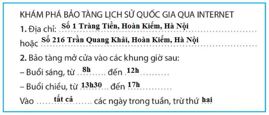 Hình dưới đây mô phỏng trang tin trực tuyến của Bảo tàng Lịch sử Quốc gia tại địa chỉ http://baotanglichsu.vn. Em hãy quan sát các thông tin trên trang tin này để hoàn thiện phiếu trả lời. (ảnh 3)
