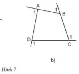 Tính tổng các góc ngoài của tứ giác ở hình 7b ( tại mỗi đỉnh của tứ giác chỉ chọn một góc ngoài): (ảnh 1)