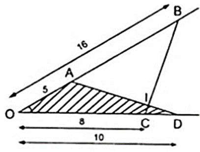 Trên một cạnh của một góc xOy ( Ox ≠ Oy ) đặt các đoạn thẳng OA = 5cm, OB = 16cm (ảnh 1)