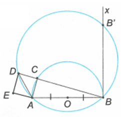 Cho nửa đường tròn đường kính  AB và một dây  AC quay quanh A . Trên nửa mặt phẳng bờ AC  không chứa  B ta vẽ hình vuông  ACDE.  (ảnh 1)