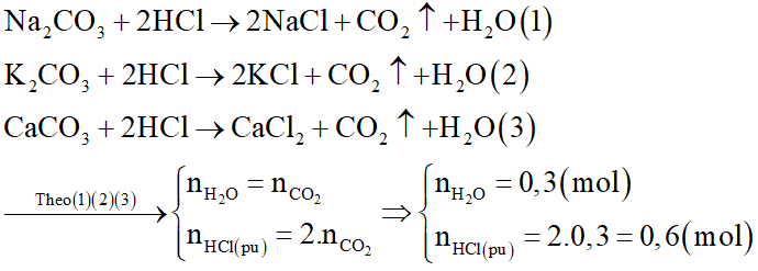 Cho 34,4 gam hỗn hợp Na2CO3, K2CO3, CaCO3 phản ứng với dung dịch HCl dư thu được dung dịch X và 6,72 lít CO2 ở đktc. Cô cạn X thu được m gam muối khan. Giá trị của m là (ảnh 2)