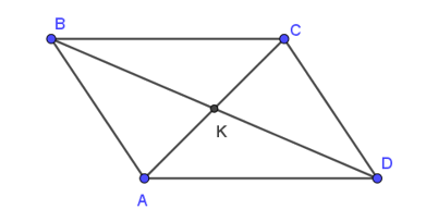 Cho hình bình hành ABCD có K là giao điểm hai đường chéo như hình vẽ. (ảnh 1)
