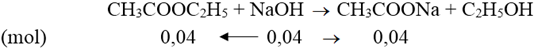 Xà phòng hóa 8,8 gam etyl axetat bằng 200ml dung dịch NaOH 0,2M. Sau khi phản ứng xảy ra hoàn toàn (ảnh 1)