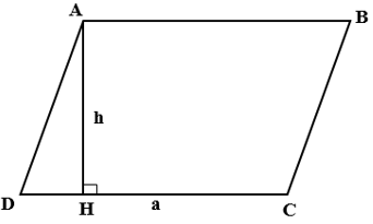 Cho hình bình hành ABCD ( AB//CD ) có AB = CD = 4cm, độ dài đường cao hình bình hành là h = 2cm. (ảnh 1)