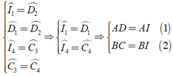 Cho hình thang ABCD ( AB//CD ), hai đường phân giác của góc C và D cắt nhau tại I thuộc đáy AB. (ảnh 2)