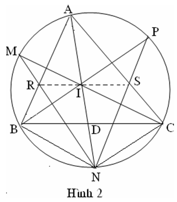 Cho tam giác ABC nội tiếp  trong một đường tròn (O). M ; N ; P lần lượt là cá điểm chính giữa các cung nhỏ (ảnh 2)