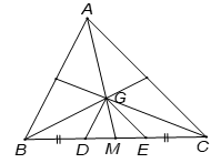 Cho tam giác ABC. Gọi G là trọng tâm của tam giác ABC. Qua G vẽ GD song song với AB (D thuộc BC (ảnh 1)