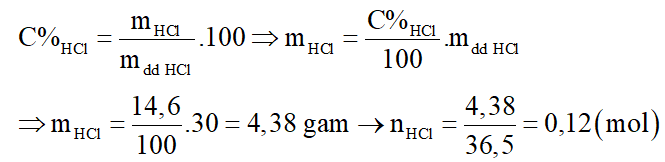 Cho 4,8 gam một oxit của kim loại hóa trị II tác dụng vừa đủ với 30 gam dung dịch HCl 14,6%. Xác định công thức hóa học của oxit. (ảnh 1)
