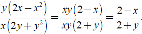 Rút gọn các biểu thức sau  a) y(2x-x^2)/ x(2y + y^2) (ảnh 2)