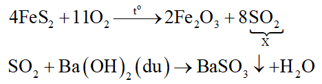 Đốt cháy hoàn toàn m gam FeS2 bằng một lượng O2 vừa đủ, thu được khí X. Hấp thụ hết X vào dung dịch Ba(OH)2 dư, sau phản ứng hoàn toàn thu được 43,4 gam kết tủa. Giá trị của m là: (ảnh 1)