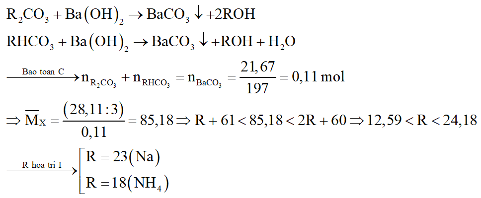 Hỗn hợp X có khối lượng 28,11 gam gồm hai muối vô cơ R2CO3 và RHCO3. Chia X thành 3 phần bằng nhau: (ảnh 1)