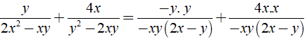 Rút gọn biểu thức y/2x^2-xy + 4x/y^2-2xy được kết quả là ? (ảnh 3)