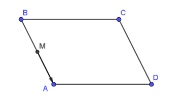Cho hình bình hành ABCD có M là trung điểm của AB. Vectơ có điểm đầu là M điểm (ảnh 1)