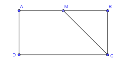 Cho hình chữ nhật ABCD có AB = 4 cm, BC = 2 cm. Gọi M là trung điểm của AB (ảnh 1)