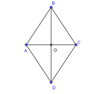 Cho hình thoi ABCD có O là giao điểm của hai đường chéo như hình vẽ. (ảnh 1)