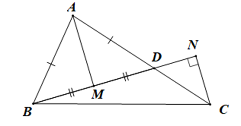 Cho tam giác ABC (AB < AC). Trên cạnh AC lấy điểm D sao cho  (ảnh 1)