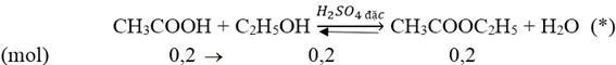 Đun 12 gam axit axetic với 13,8 gam etanol (có H2SO4 đặc làm xúc tác) đến khi phản ứng đạt  (ảnh 1)