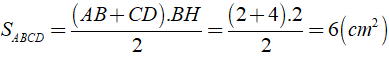 Cho hình thang vuông ABCD ( Aˆ = Dˆ = 90 độ ), trong đó có Cˆ = 45 độ , AB = 2cm, CD = 4cm. (ảnh 2)