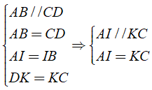 Cho hình bình hành ABCD. Gọi I và K lần lượt là trung điểm của AB, CD. Đường chéo BD cắt AK, AI (ảnh 2)
