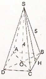Cho hình chóp tứ giác đều có độ dài cạnh bên là 5cm, chiều cao của hình chóp là 4cm (ảnh 1)