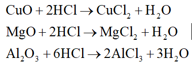 Cho 7,35 gam hỗn hợp gồm Cu, Mg, Al nung nóng trong oxi dư đến phản ứng xảy ra hoàn toàn thu được 10,55 gam hỗn hợp X. Để tác dụng hết các chất có trong X cần V lít dung dịch HCl 2M. Xác định V. (ảnh 2)