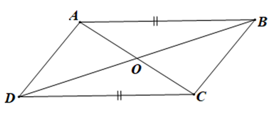 Cho tứ giác ABCD, AB // DC, AB = DC, O là giao điểm của AC (ảnh 1)