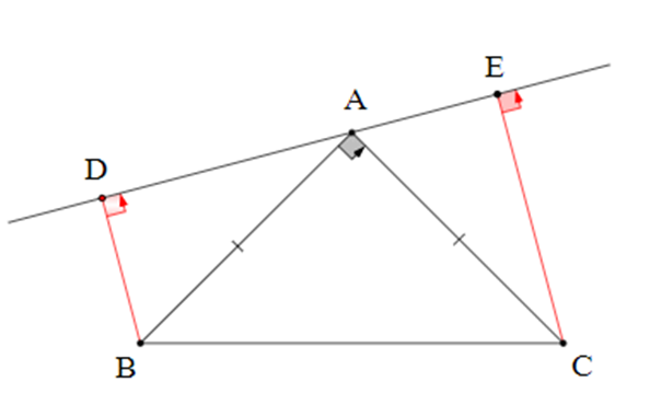 Cho tam giác ABC vuông tại A có AB = AC. Qua A kẻ đường thẳng (ảnh 1)